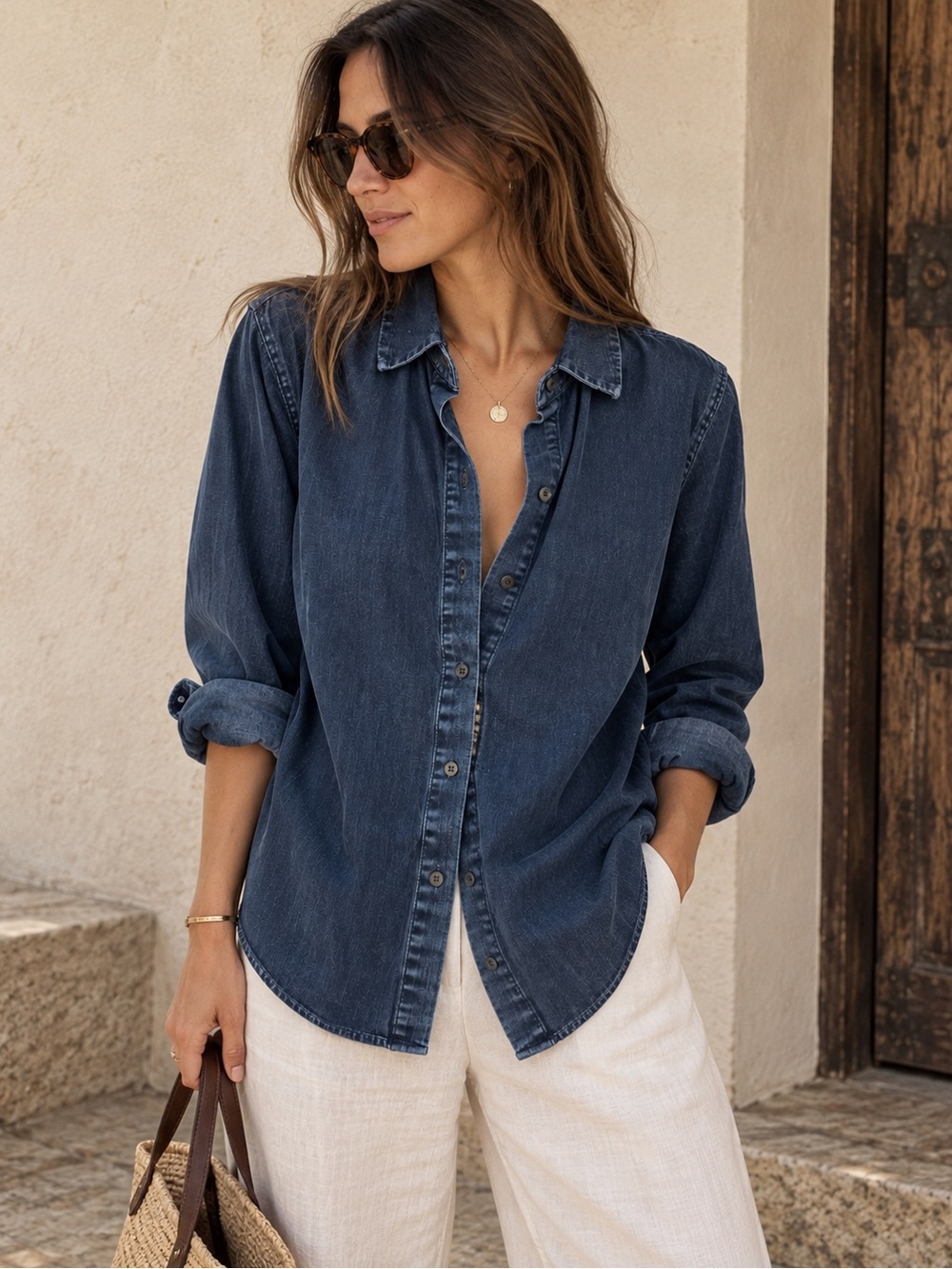AYR Washed Indigo 100% Cotton Button-Down Shirt – Size S